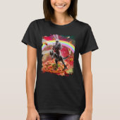 Laser Eyes Space Cat On Sloth Dinosaur Rainbow Tシャツ (正面)