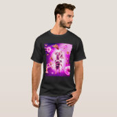 Laser Eyes Space Cat Riding Dog Pug  Rainbow Tシャツ (正面フル)