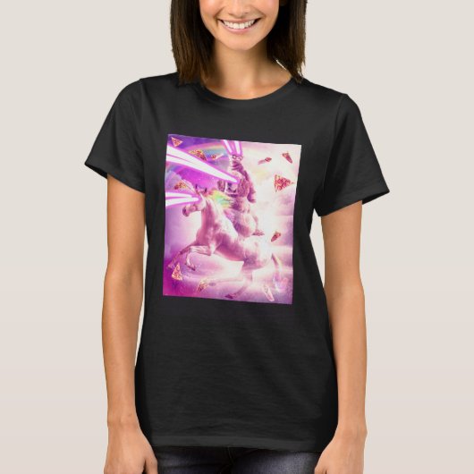 Laser Eyes Space Cat Riding Dog Unicorn  Rainbow Tシャツ (正面)