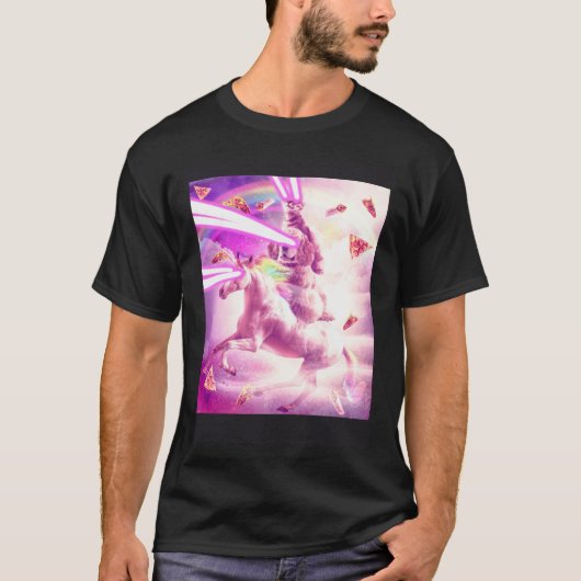 Laser Eyes Space Cat Riding Dog Unicorn  Rainbow Tシャツ (正面)