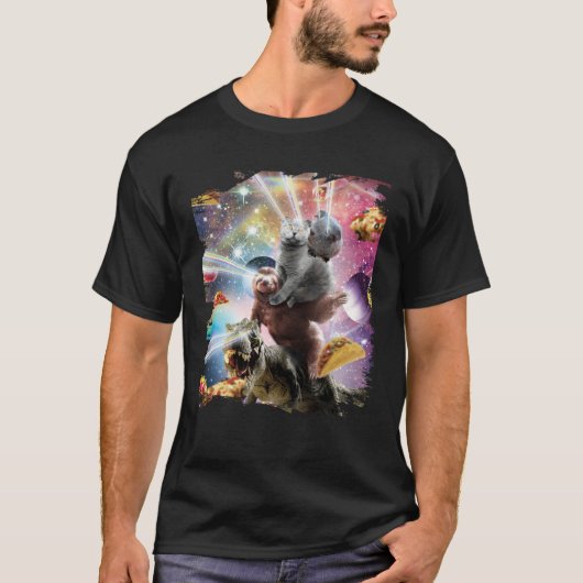 Laser Eyes Space Guinea Pig Cat Sloth Dinosaur Tシャツ (正面)