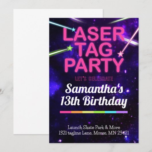 Laser Tag Birthday 招待状 (正面/裏面)