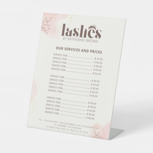 Lash Artist価格表まつげ拡張サービス 台座サイン (正面)