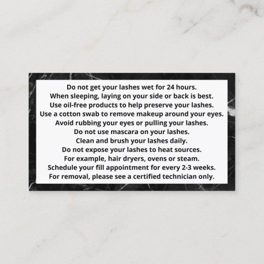 Lash Artist After Care Instructionsカード 名刺 (裏面)