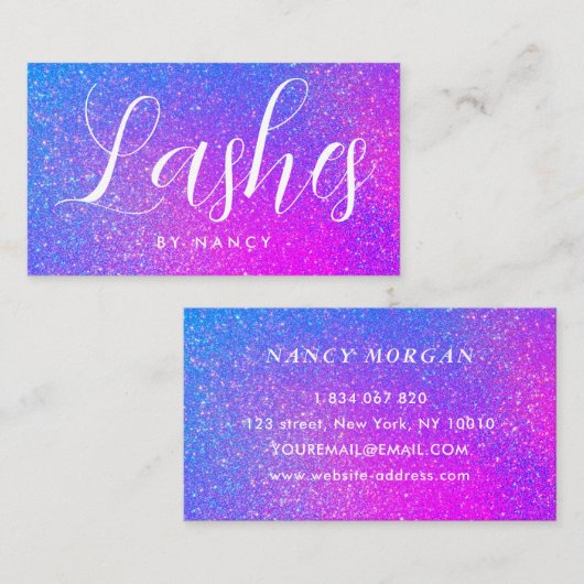Lash Artist Typography Purple Holographic Glitter  名刺 (正面/裏面)