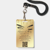 lash & browアーティストqrコード金ゴールド滴下ビジネス バッジ (Front with Lanyard)
