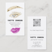 Lash BrowパーマネントメイクアップロゴQRコードブルーピンク 名刺 (正面/裏面)