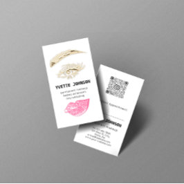 Lash BrowパーマネントメイクアップロゴQRCodeピンクリップ 名刺