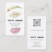 Lash BrowパーマネントメイクアップロゴQRCodeピンク 名刺 (正面/裏面)