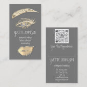 Lash BrowパーマネントメイクアップロゴQRCode金ゴールドグレー 名刺 (正面/裏面)