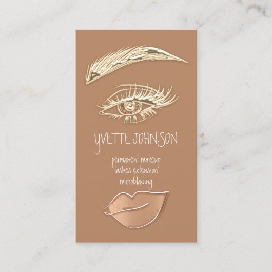 Lash BrowパーマネントメイクアップロゴQRCode金ゴールドSkinny 名刺 (正面)