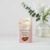 Lash BrowパーマネントメイクアップQRCode金ゴールドブラウンリップ 名刺 (スタンド正面)