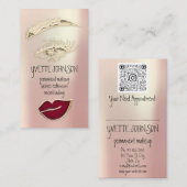 Lash BrowパーマネントメイクアップQRCode金ゴールド赤い唇 名刺 (正面/裏面)