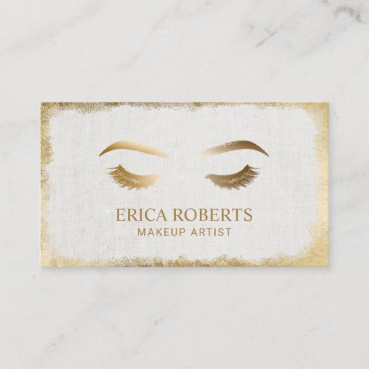 Lash & Browメイクアップアーティストモダン金ゴールドグランジフレーム 名刺 (正面)