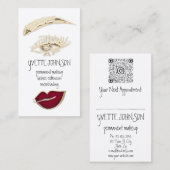 Lash BrowメイクアップアーティストQRCode金ゴールド赤い唇 名刺 (正面/裏面)