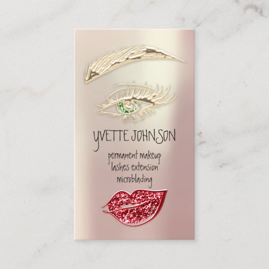 Lash Brow永久化粧QRCode金ゴールドバラ赤 名刺 (正面)
