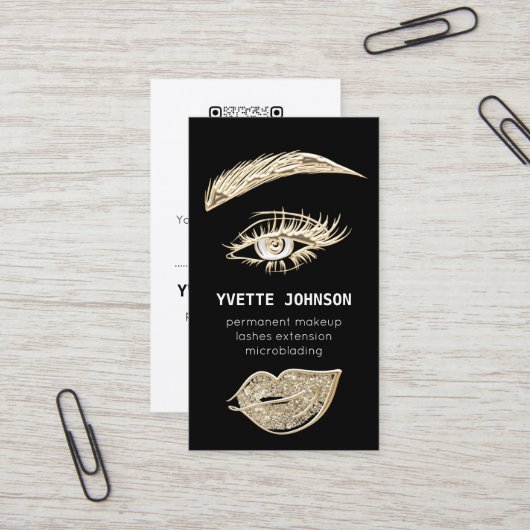 Lash Brows Permanent Make Up Logo QRCode Black 名刺 (正面/裏面インサイチュ)