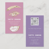 Lash Brows Permanent Make Up Logo QRCode Lip Pink 名刺 (正面/裏面)
