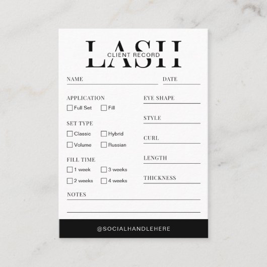 Lash Clientレコード型枠ミニマリストロゴサロン 名刺 (正面)