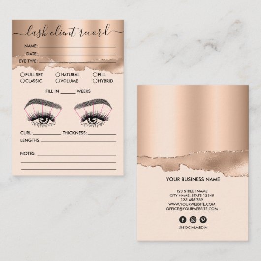 Lash Client Recordロゴの追加バラ金ゴールド引裂きビジネス 名刺 (正面/裏面)