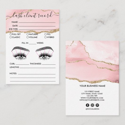 Lash Client Record Add Logo赤面Pink Agate Busin 名刺 (正面/裏面)
