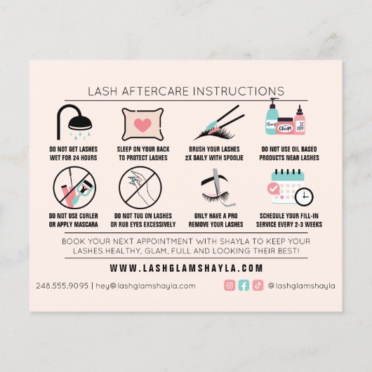 Lash Extension Aftercare Instructionsフライヤーカード (裏面)