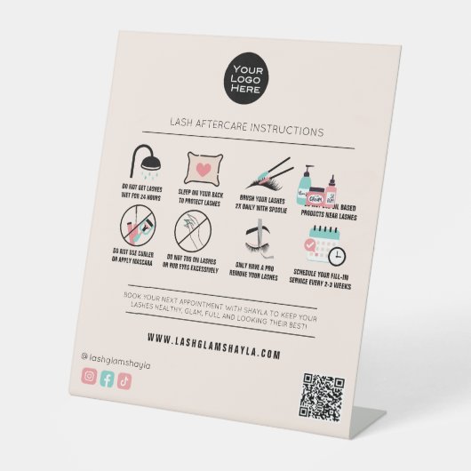 Lash Extension AfterCare Instructions美しいサロン 台座サイン (正面)