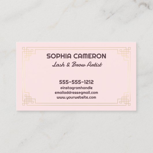 Lash Extension Browsアーティストピンクと金ゴールド 名刺 (裏面)