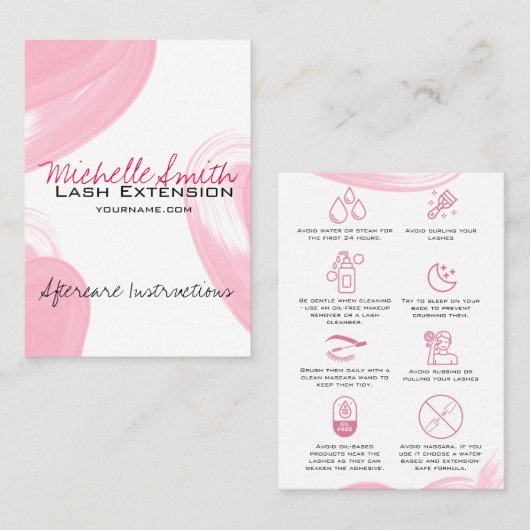 Lash extensionsアフターケアの説明タイポグラフィ 予約カード (正面/裏面)