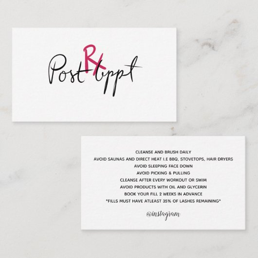 Lash Extensionsアフターケアカード- Rx 名刺 (正面/裏面)