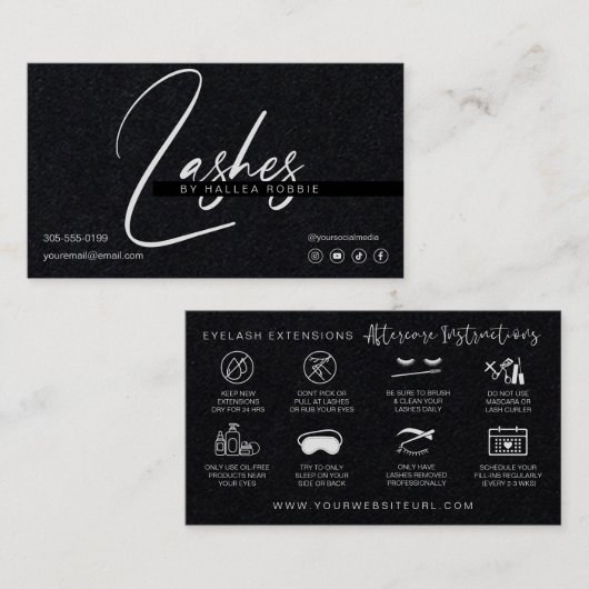 Lash Extensionsアフターケアプレミアムブラック紙 名刺 (正面/裏面)