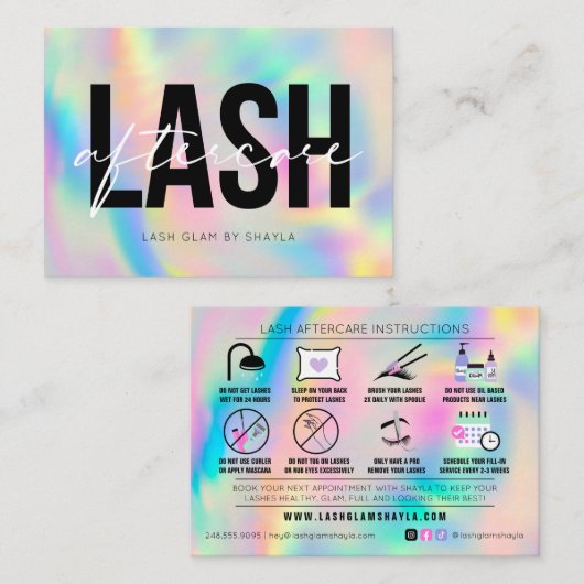 Lash Extensionsアフターケア説明書レインボーバス 名刺 (正面/裏面)
