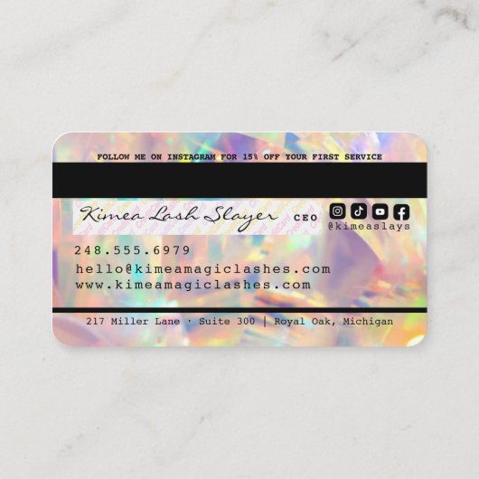 Lash ExtensionsグリッターDrip Holographic Credit 名刺 (裏面)