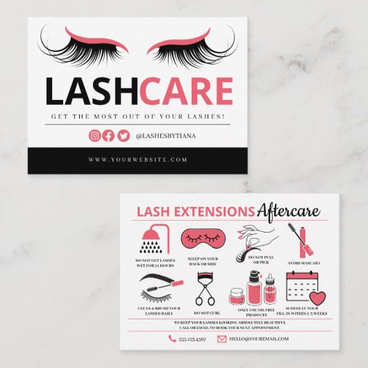 Lash Extensions After Care InstructionsビジネスCA 名刺 (正面/裏面)