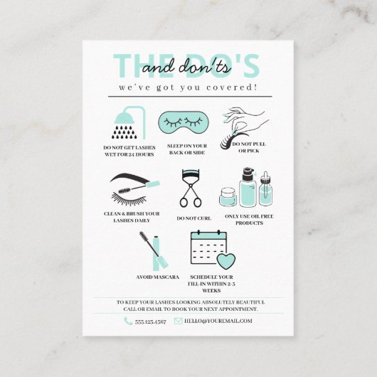 Lash Extensions After Care InstructionsビジネスCA 名刺 (裏面)