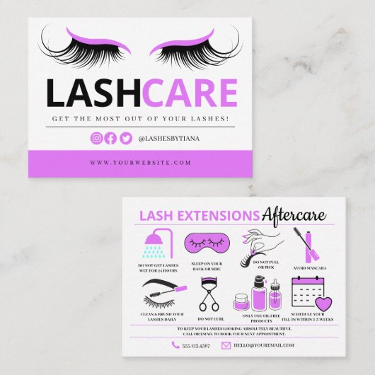 Lash Extensions After Care InstructionsビジネスCA 名刺 (正面/裏面)