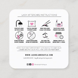Lash Extensions AfterCareの指示ピンク(黒) スクエア名刺