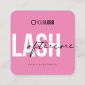 Lash Extensions AfterCareの指示ピンク(黒) スクエア名刺 (正面)