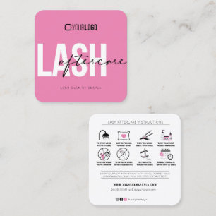 Lash Extensions AfterCareの指示ピンク(黒) スクエア名刺