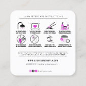 Lash Extensions AfterCareの説明Hot Pink Sq スクエア名刺 (裏面)