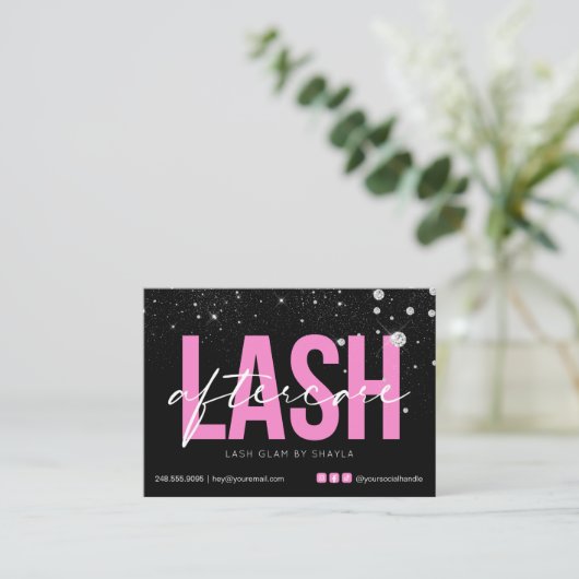 Lash Extensions AfterCare Glam Pink Diamonds 名刺 (スタンド正面)