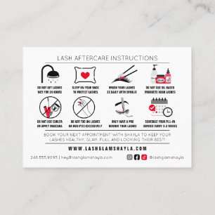 Lash Extensions AfterCare Instructionsアポイントメント 名刺