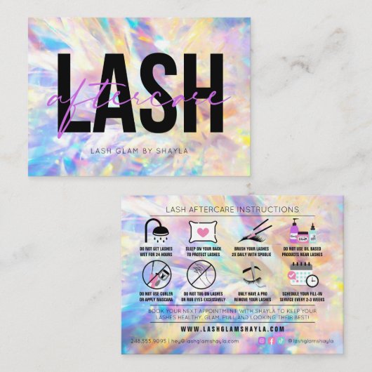 Lash Extensions AfterCare Instructionsアポイントメント 名刺 (正面/裏面)
