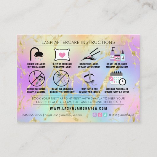 Lash Extensions AfterCare Instructionsアポイントメント 名刺 (裏面)