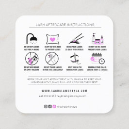 Lash Extensions AfterCare Instructions明るい赤紫色Squ スクエア名刺