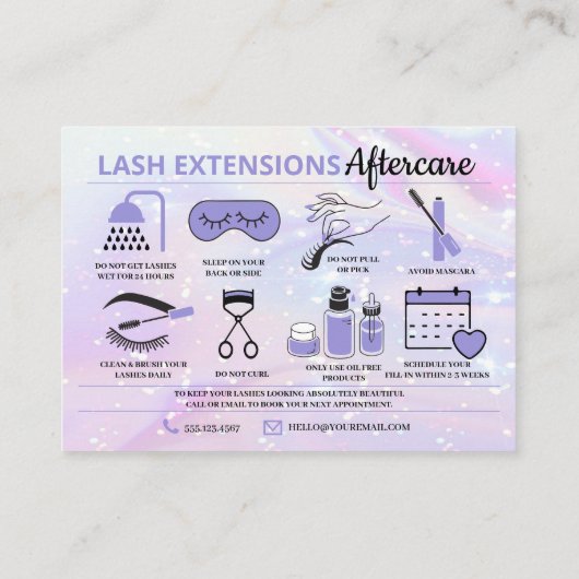 Lash Extensions Aftercare Instructions Business Ca 名刺 (裏面)