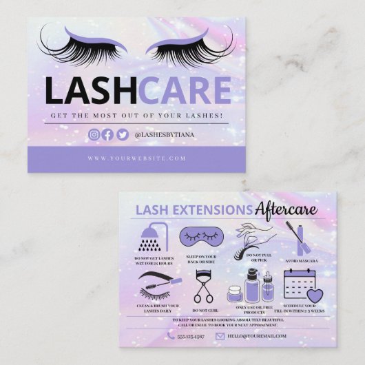Lash Extensions Aftercare Instructions Business Ca 名刺 (正面/裏面)
