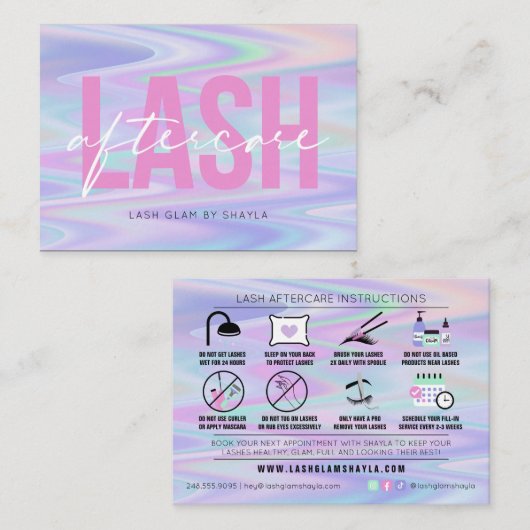 Lash Extensions AfterCare Instructions Holographic 名刺 (正面/裏面)