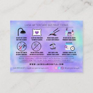 Lash Extensions Holographic AfterCareの説明 名刺