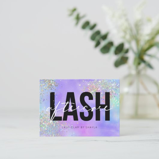 Lash Extensions Holographic AfterCareの説明 名刺 (スタンド正面)